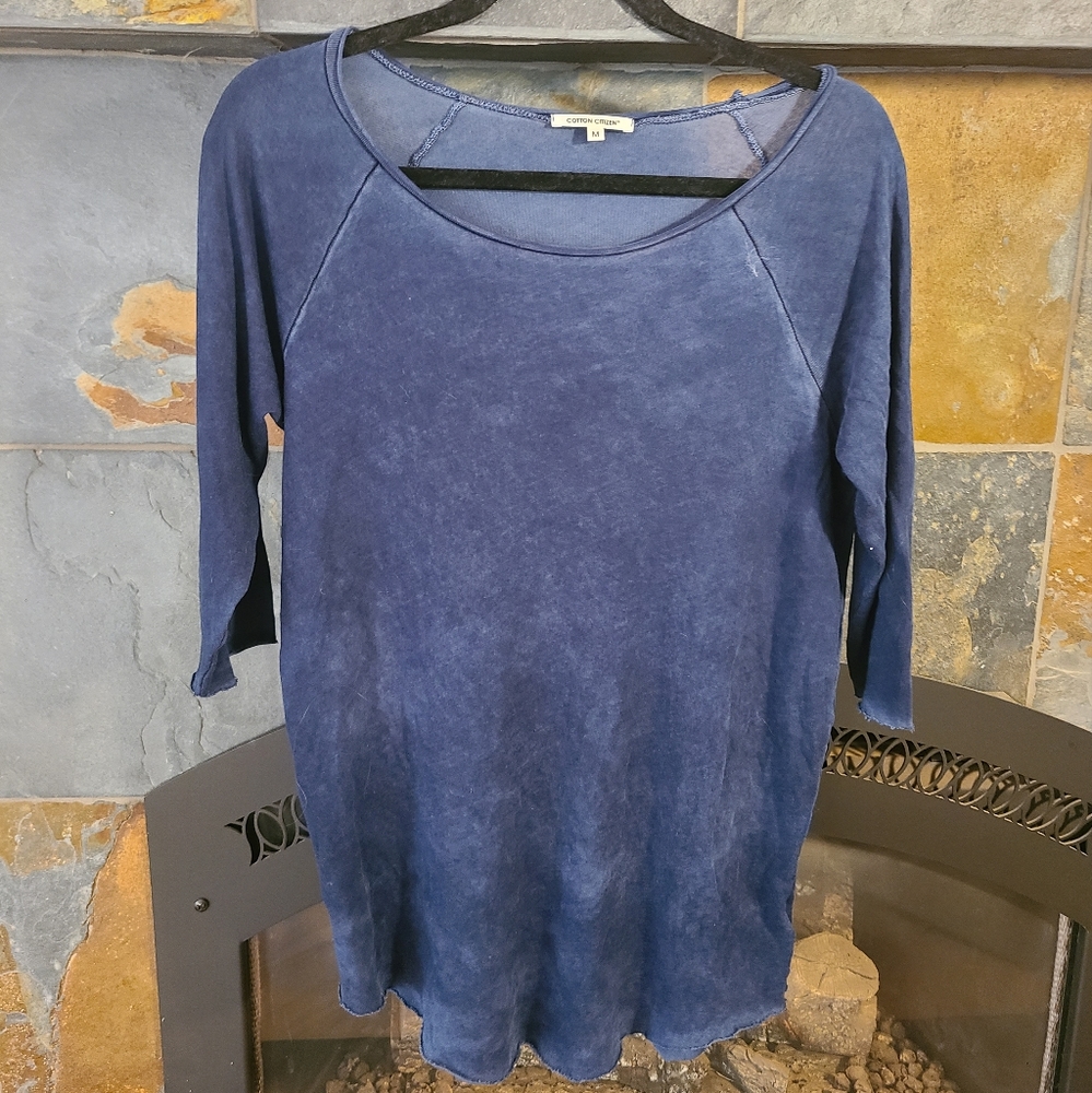 Cotton Citizen Blue Scoop Neck Women's 3/4 Sleeve Dolman T Shirt Top medium